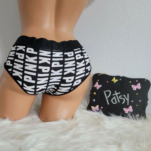 1327 MEDIUM Victoria's Secret PINK Logo Black & White Panties NWT - Picture 1 of 4